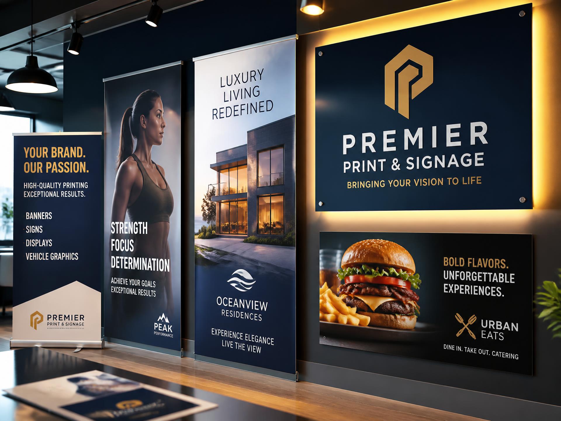 Premium printed banners, signs, and large-format displays in a modern print studio