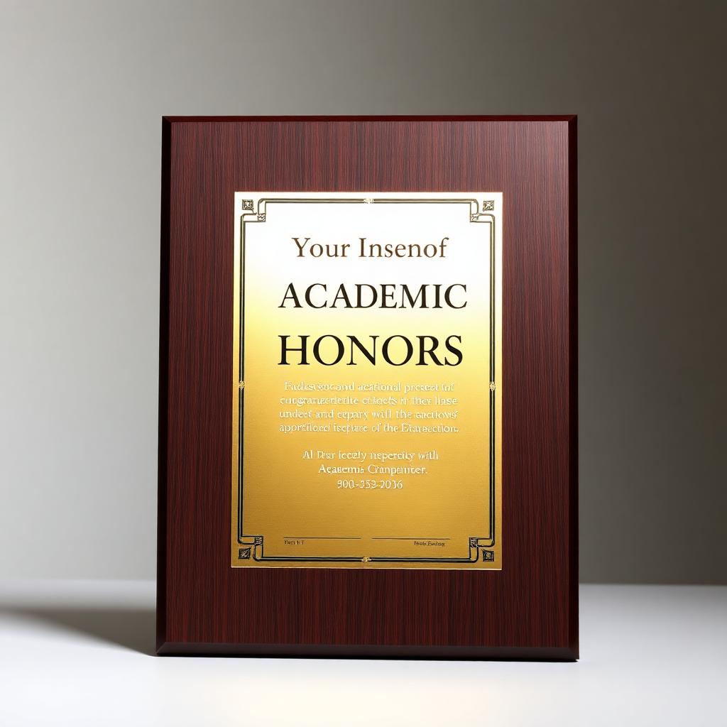 Academic honors plaque produced for a school recognition program