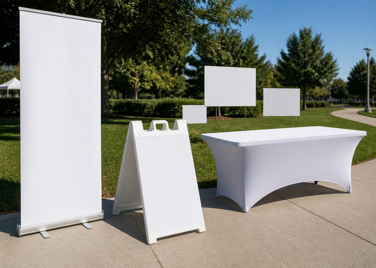 Event signage set including banners and directional signs