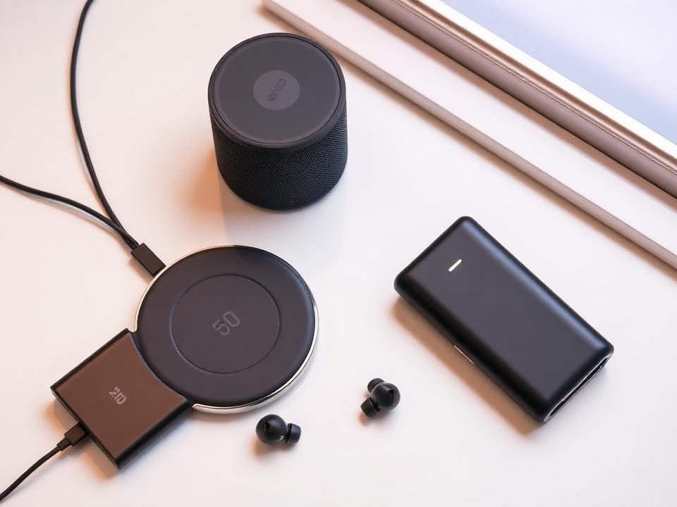 Branded wireless charger, speaker, power bank and earbuds